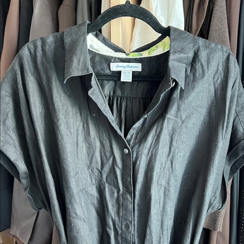Tommy Bahama Coastalina Linen Midi Shirtdress Black Size XL - Picture 4 of 9